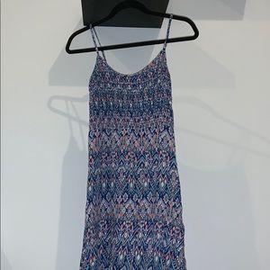 blue and pink patterned dress